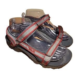 Teva Sandals Womens 7 Tanza Sports Strappy Hiking 1093489Y Grey Red Fabric Flats